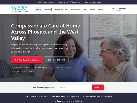SYNERGY HomeCare of the West Valley homepage on a laptop screen