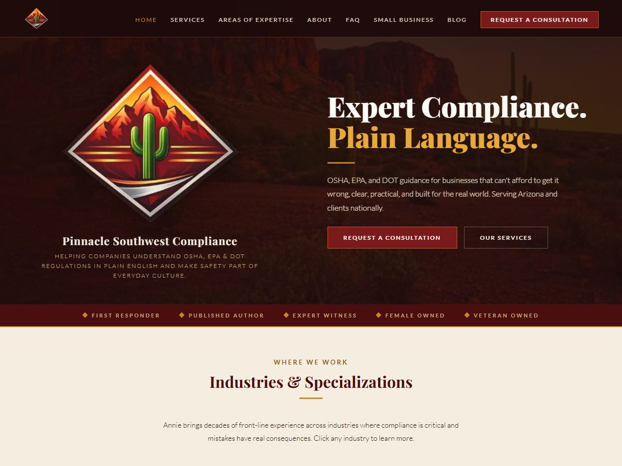 Pinnacle Southwest Compliance homepage: Expert Compliance. Plain Language.